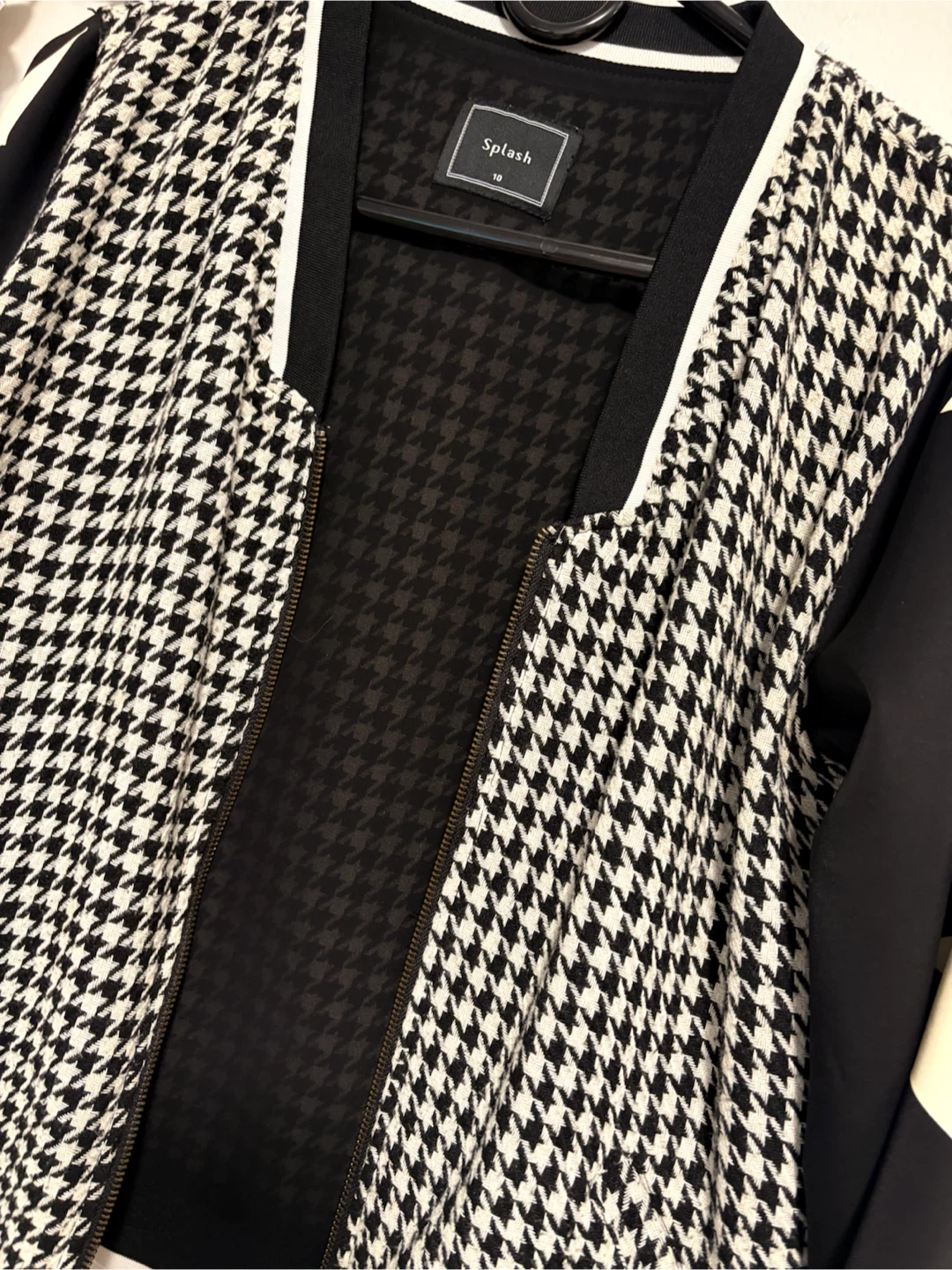 Splash Houndstooth Bomber Jacket with Star Sleeves - photo 3