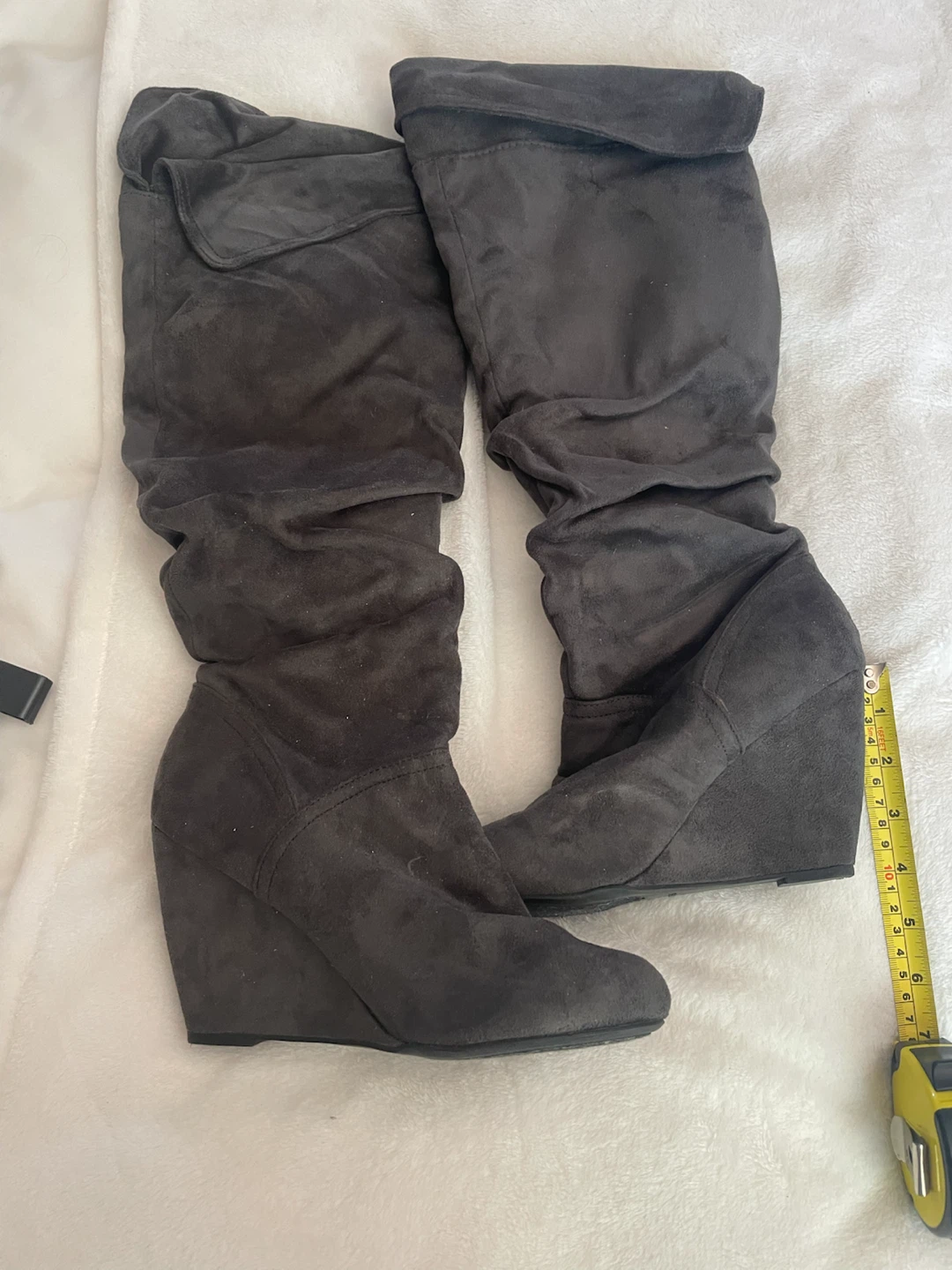 Dark Grey Slouch Wedge Boots