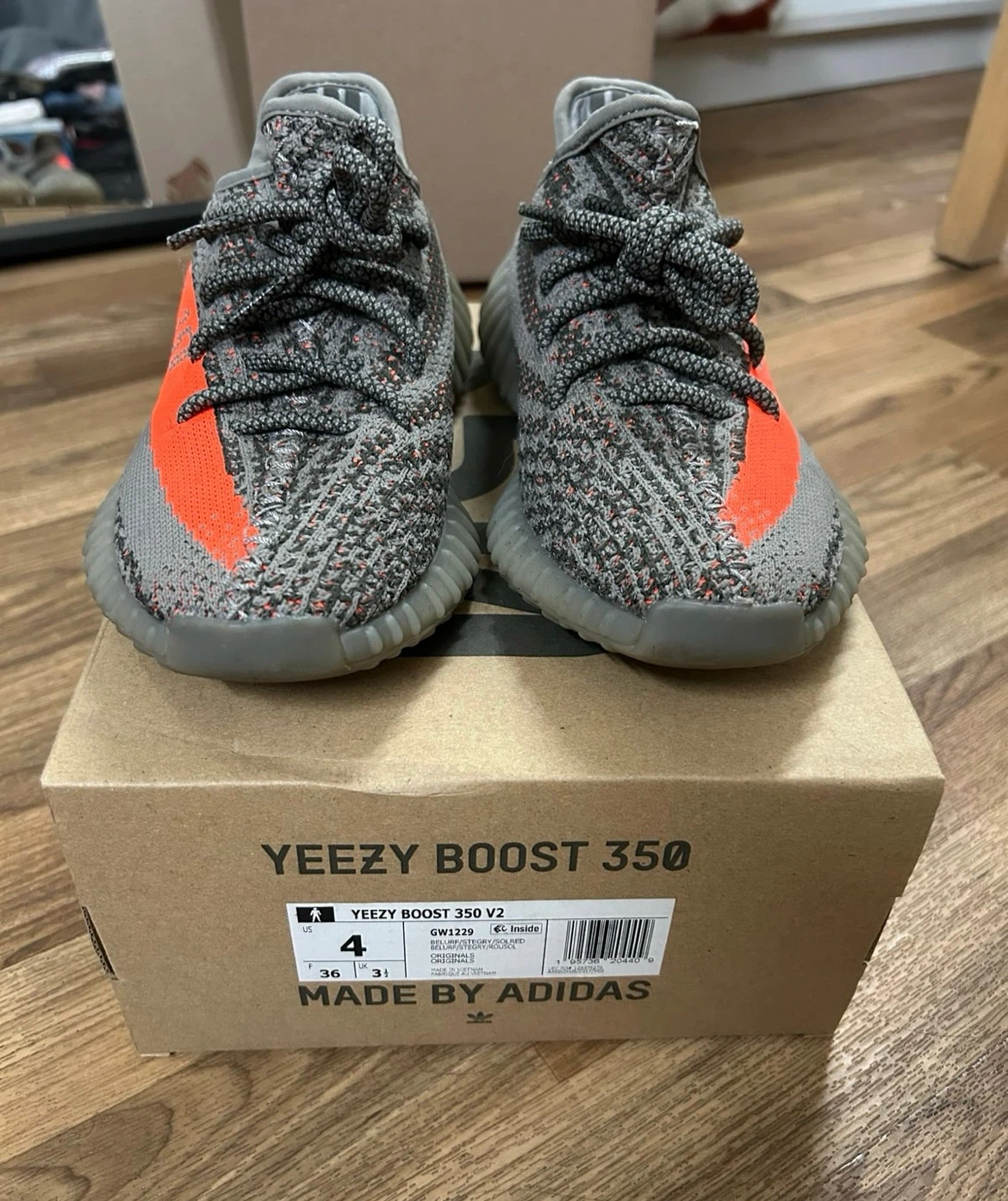 Adidas Yeezy Boost 350 V2 GW1229 Gray/Orange Size 4 - photo 4