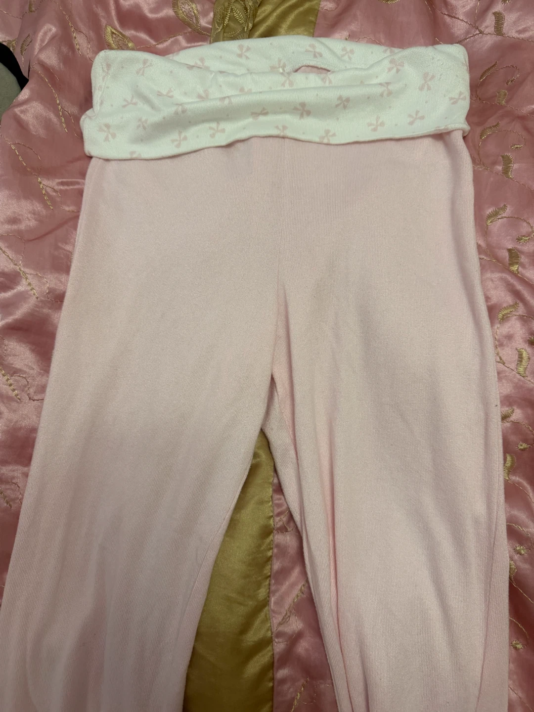 Bluenotes foldover flare Pink Baby Pants with Bow Detail