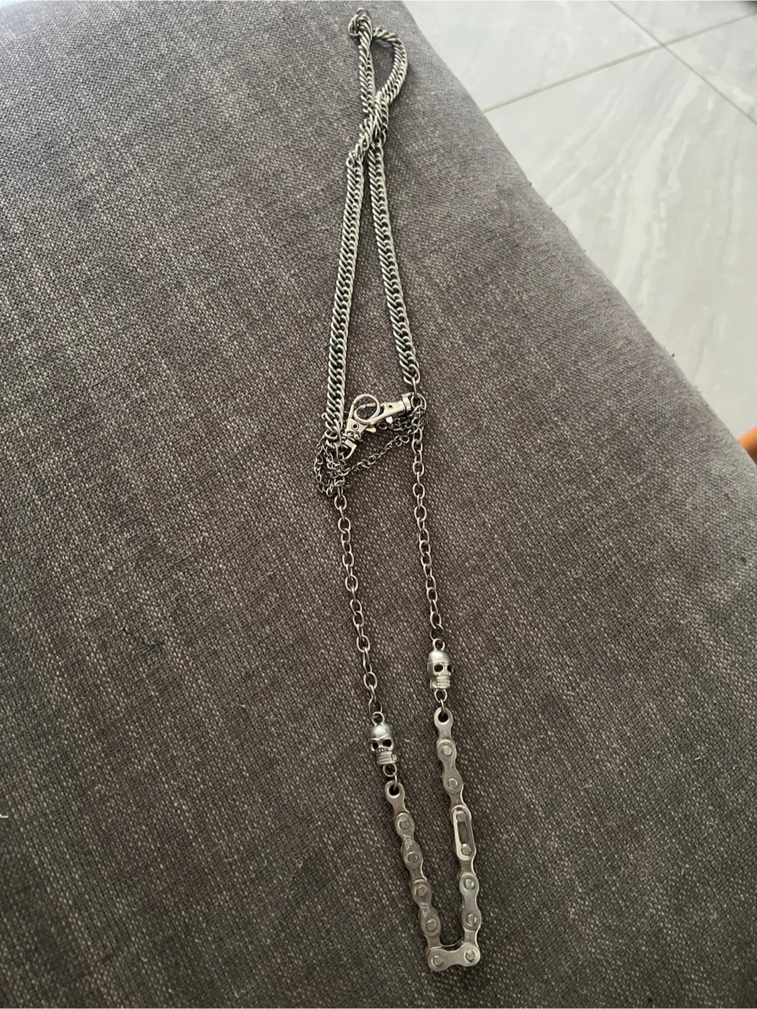 Silver Skull & Bike Chain Necklace