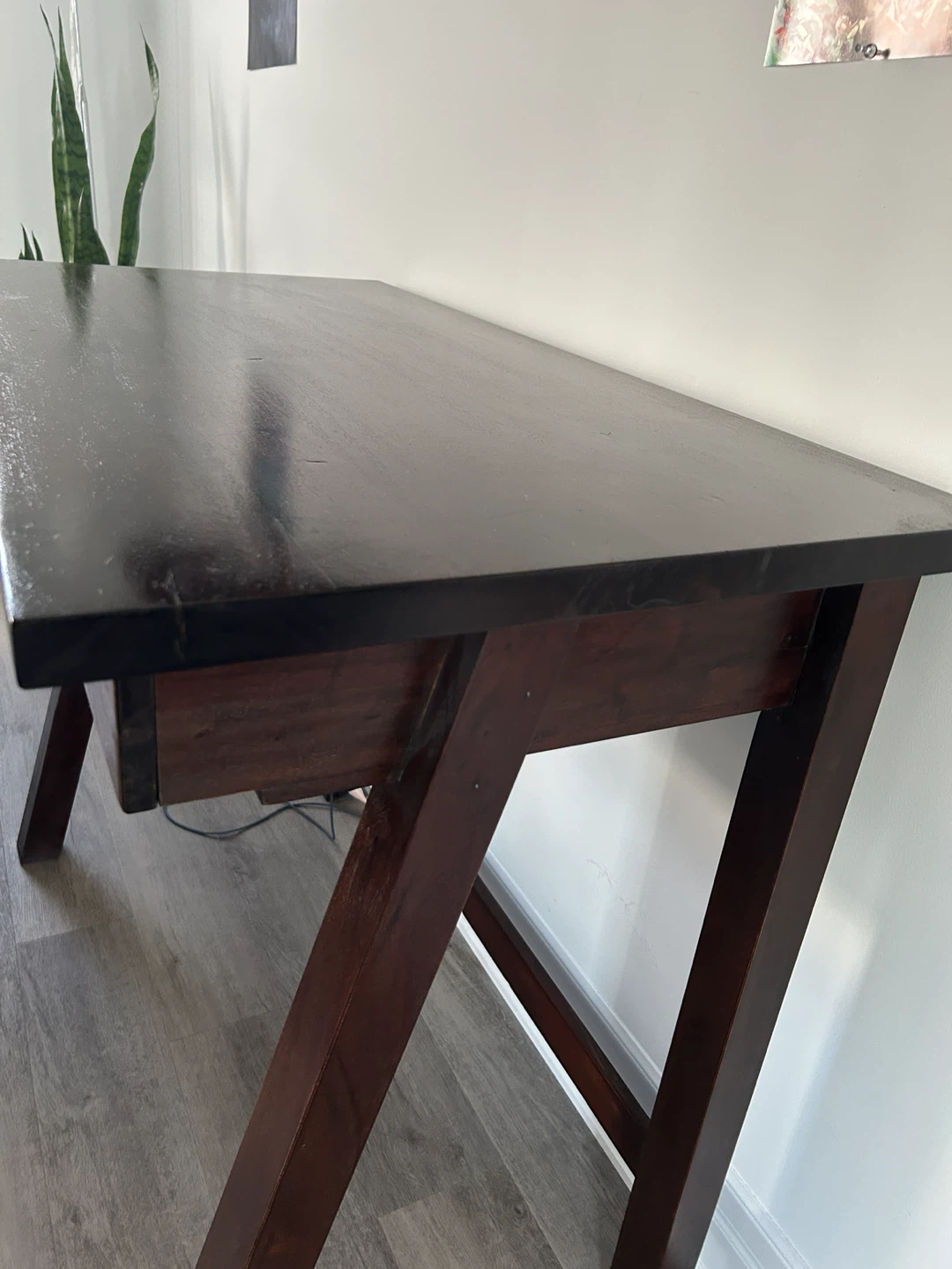 Dark Brown Writing Desk with Drawer - photo 5