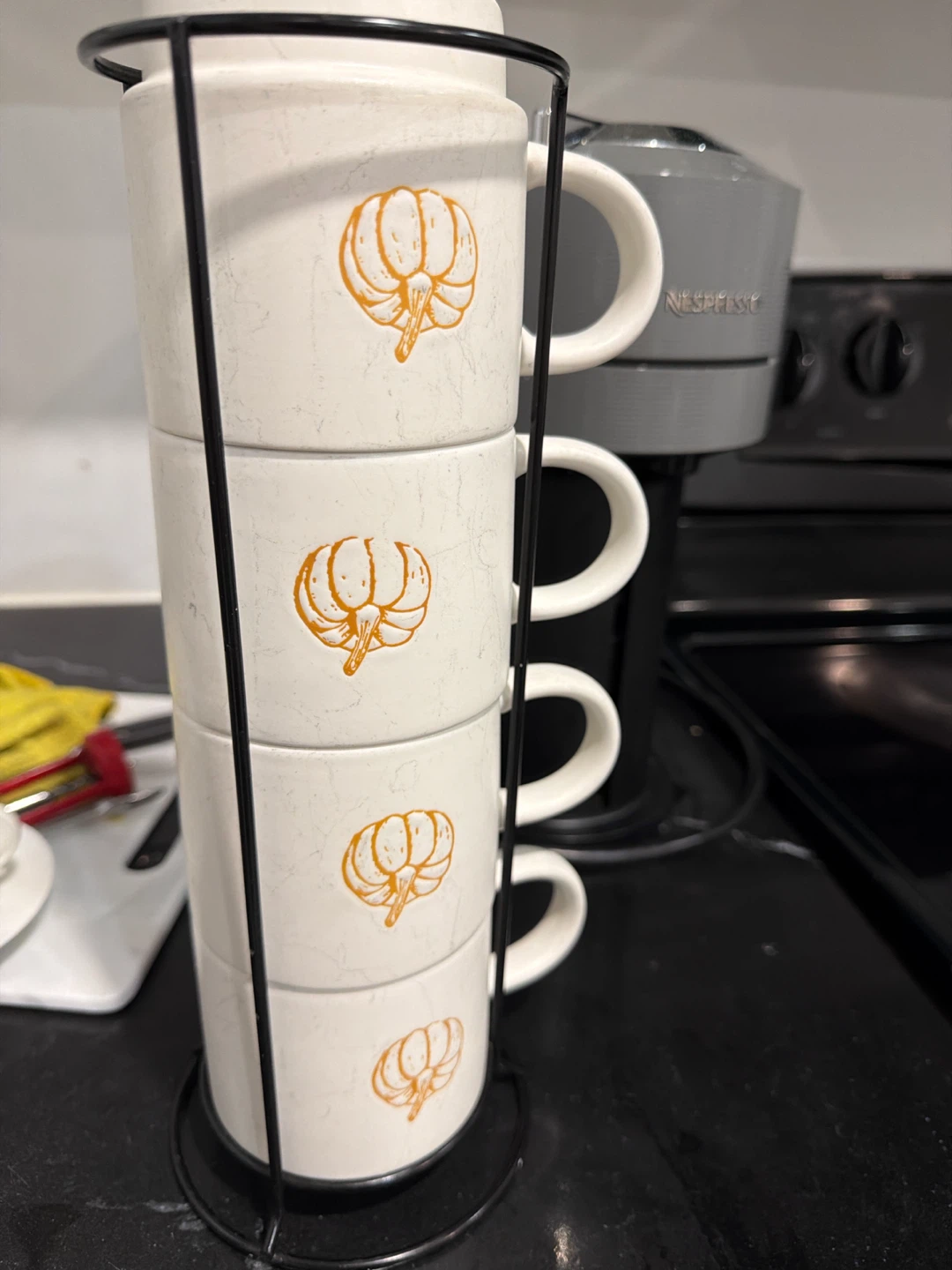 Stacking Mugs with Pumpkin Design