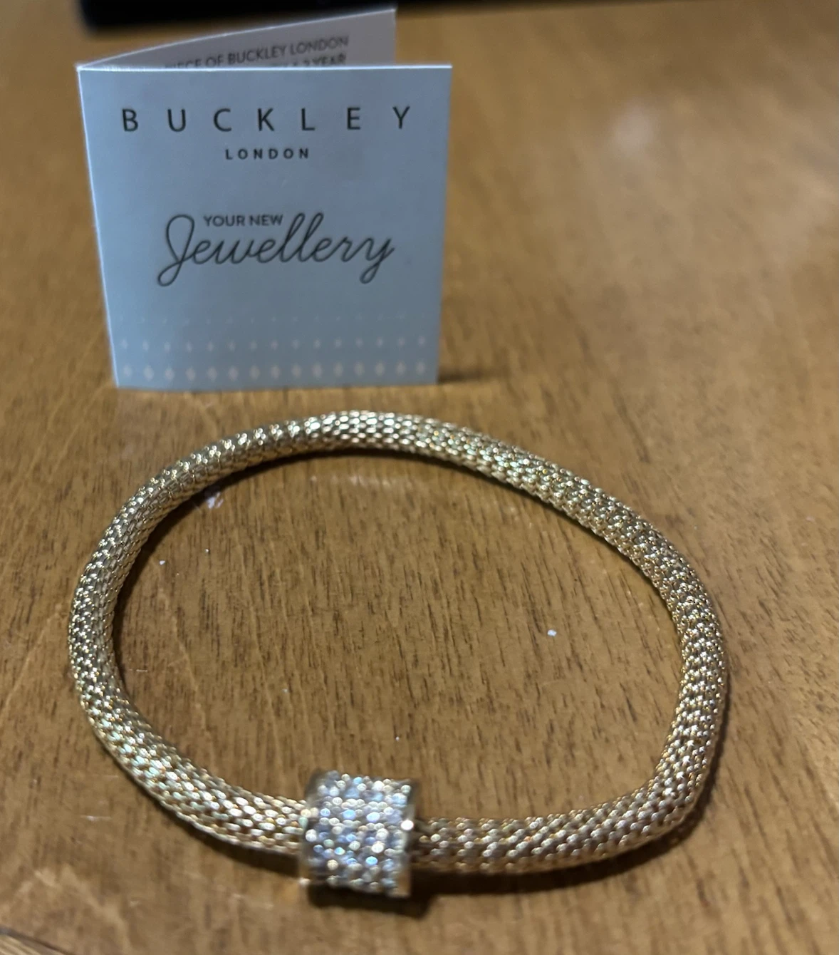 NEW-Buckley London Gold Tone Mesh Bracelet with Crystals