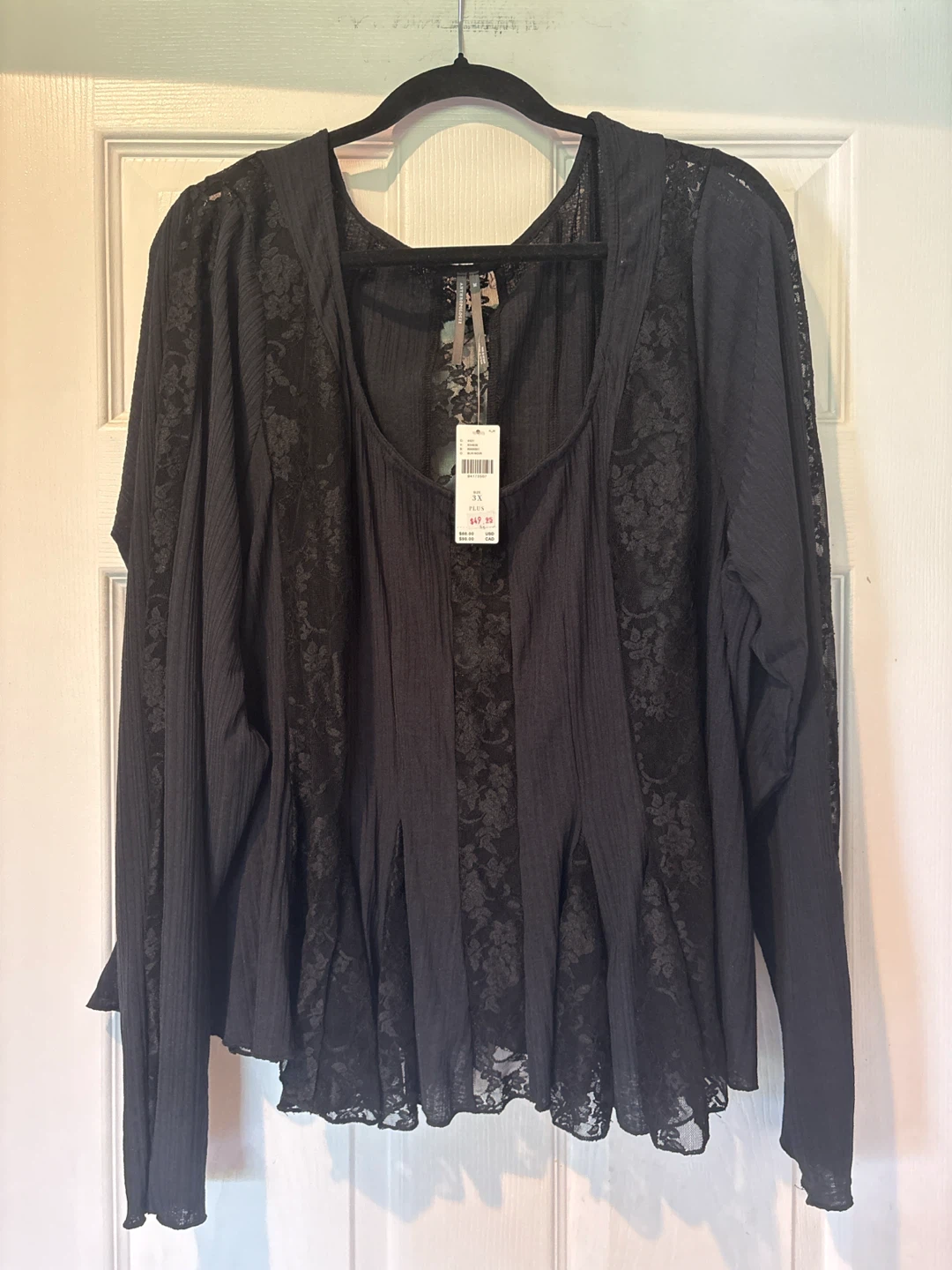 Anthropologie Black Lace Trim Blouse - 3X