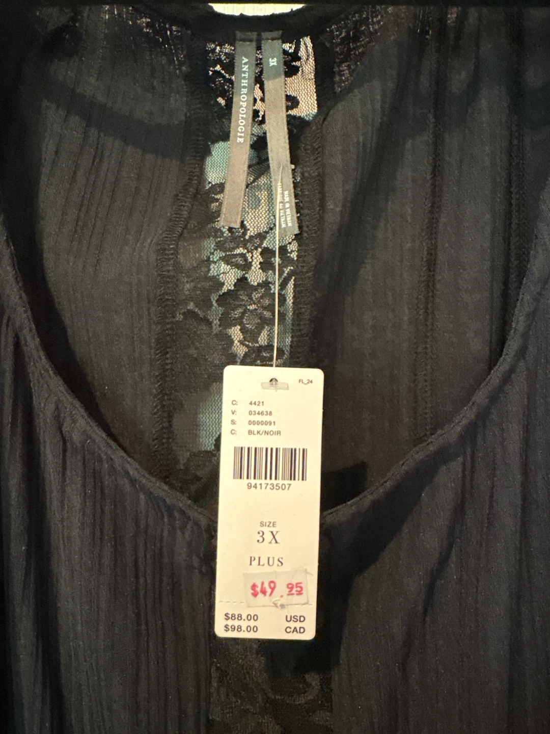 Anthropologie Black Lace Trim Blouse - 3X - photo 3