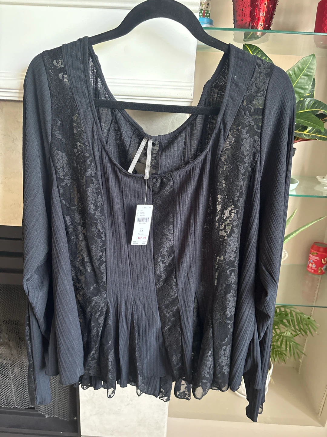 Anthropologie Black Lace Trim Blouse - 3X - photo 5