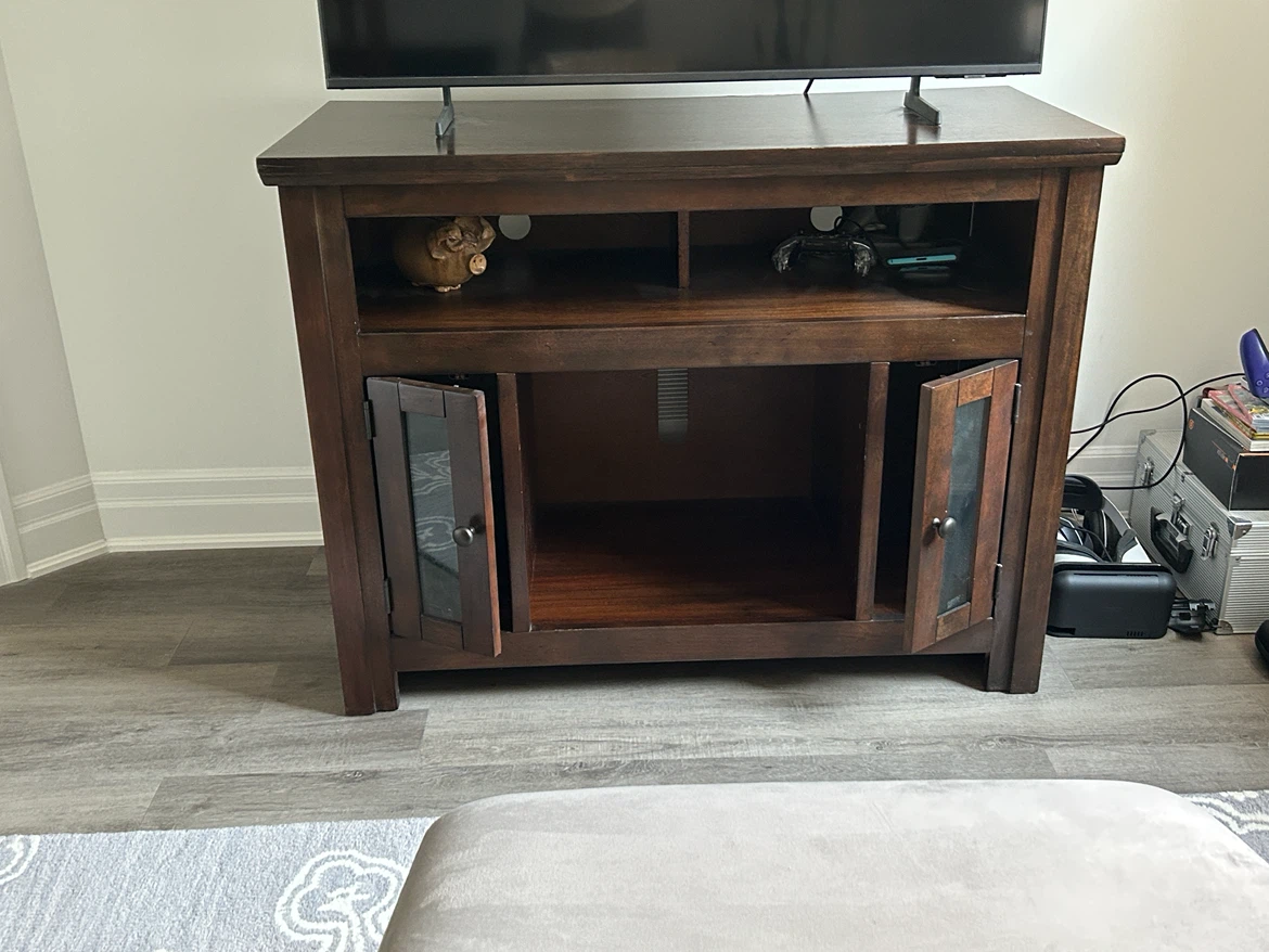 Dark Wood TV Stand with Cabinet Doors