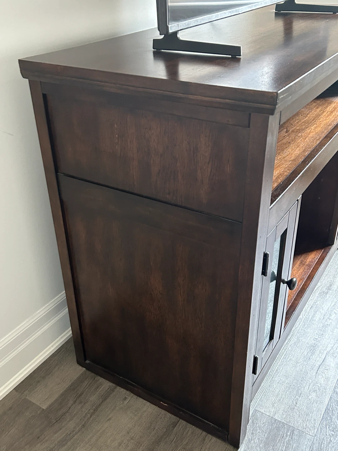 Dark Wood TV Stand with Cabinet Doors - photo 3