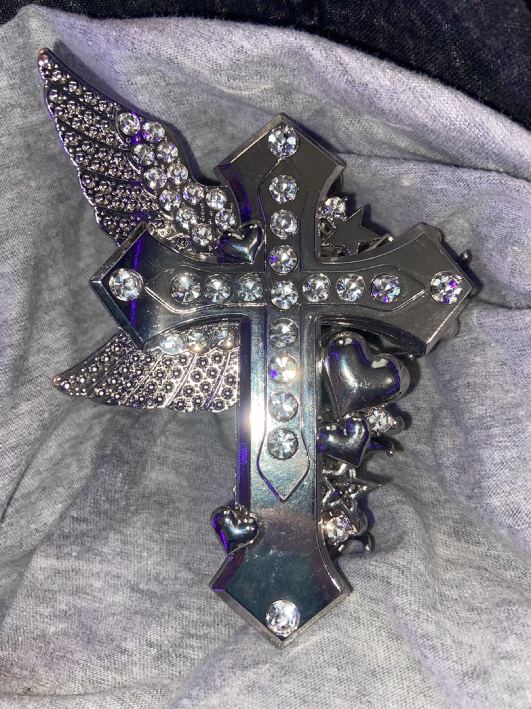 Rhinestone Winged Cross hairclip