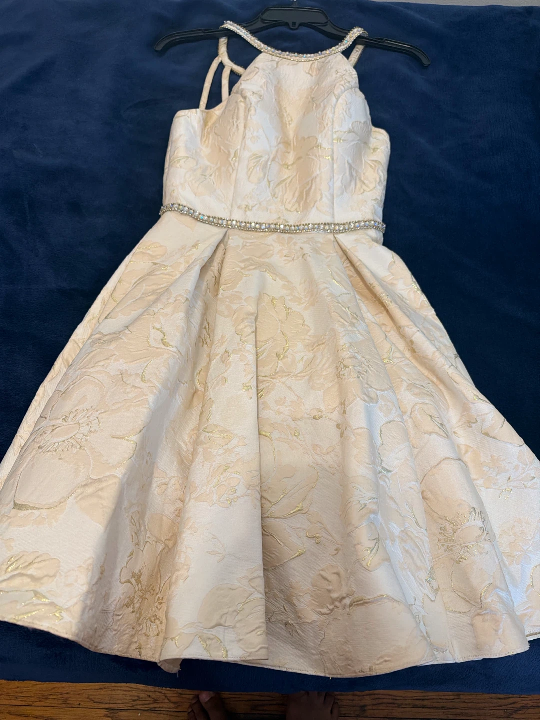 Cream Beaded Halter Dress