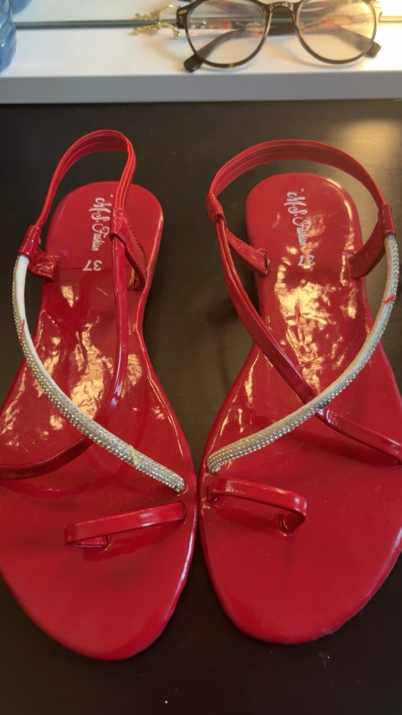 M&S Fashion Red Rhinestone Sandals Size 37