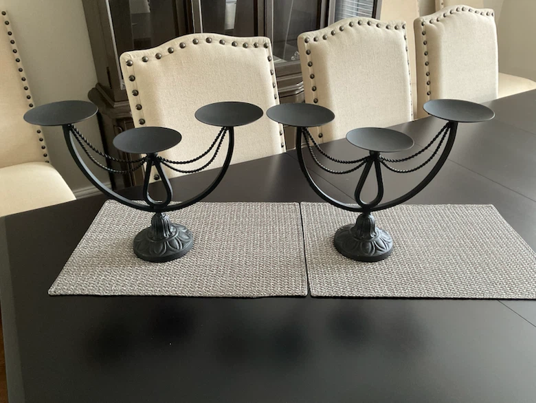 Set of 2 Black Metal Candelabras