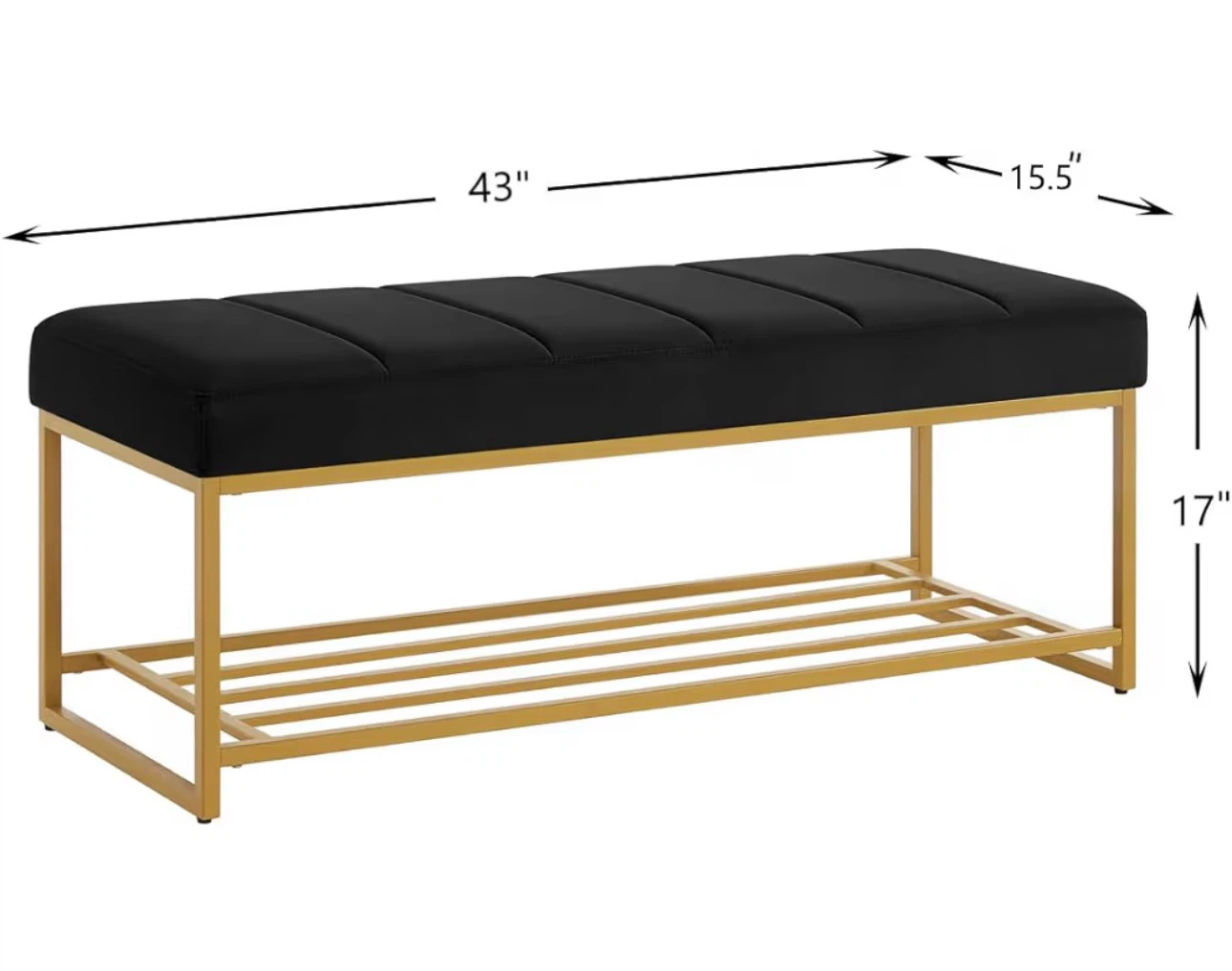 Black Velvet Bench with Gold Metal Frame