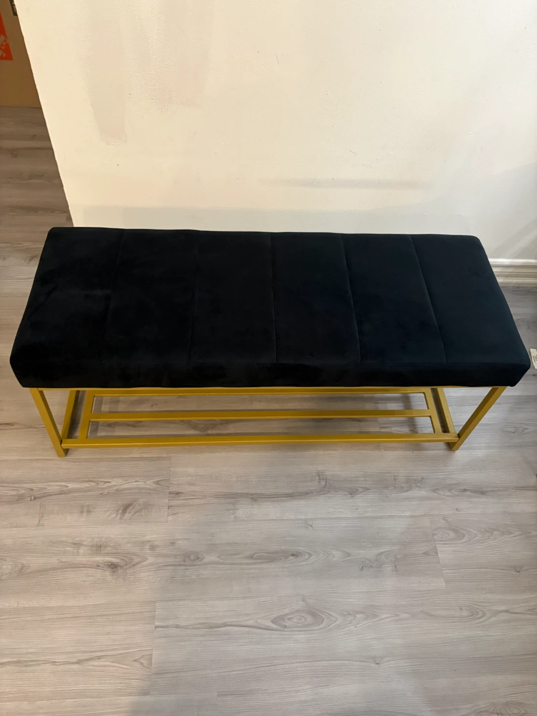Black Velvet Bench with Gold Metal Frame - photo 2