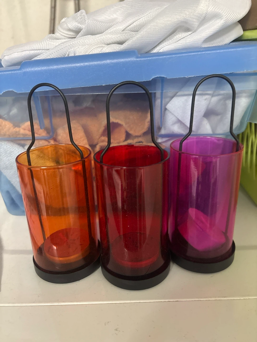Set of 3 Colourful Glass Lanterns