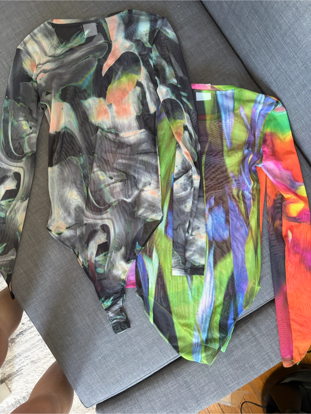 Two ZARA Mesh Bodysuits - Abstract Print