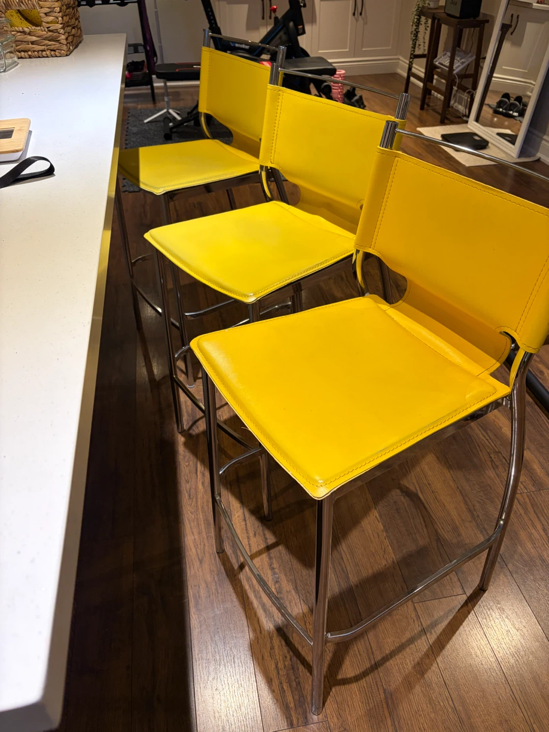 Set of 3 Yellow Bar Stools