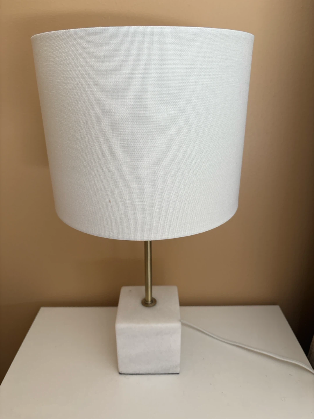 White Cylinder Lampshade with Marble Base Table Lamp (set of 2)