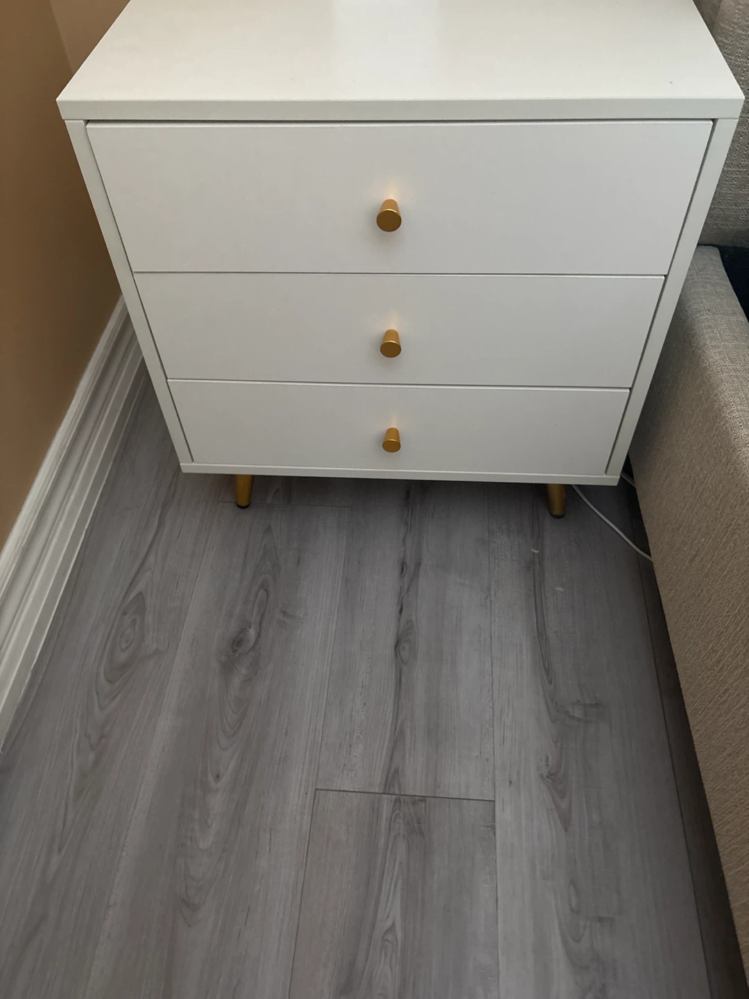 White 3-Drawer Nightstand with Gold Accents (set of 2)