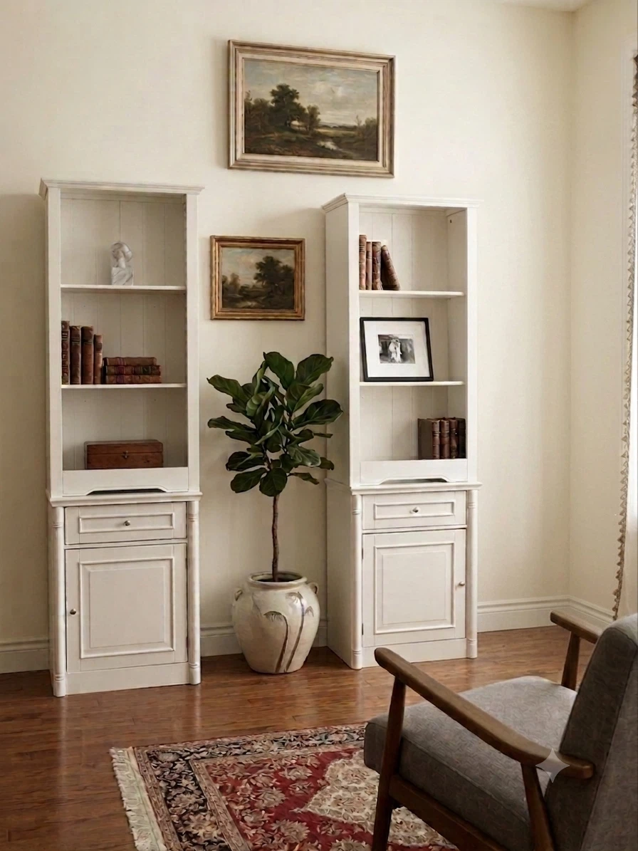 2 White Two-Door Cabinet with Shelving