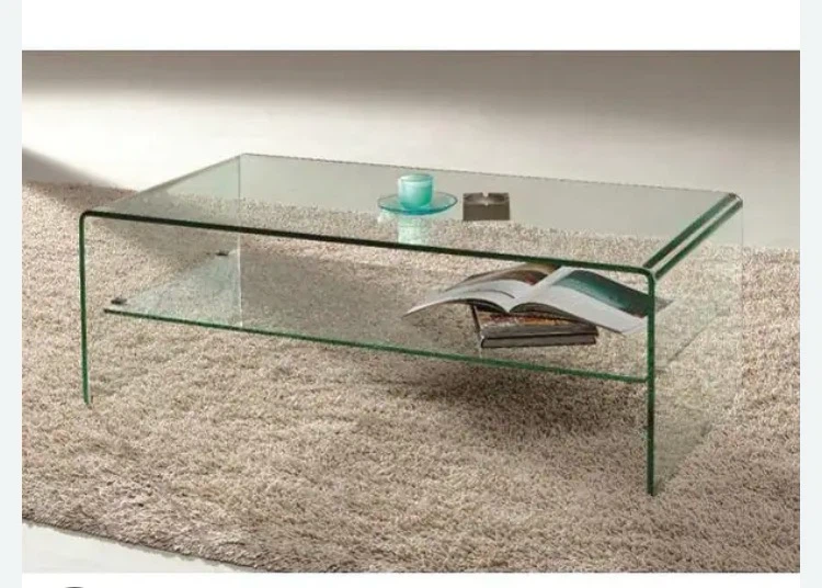 Waterfall Glass Coffee Table with Shelf