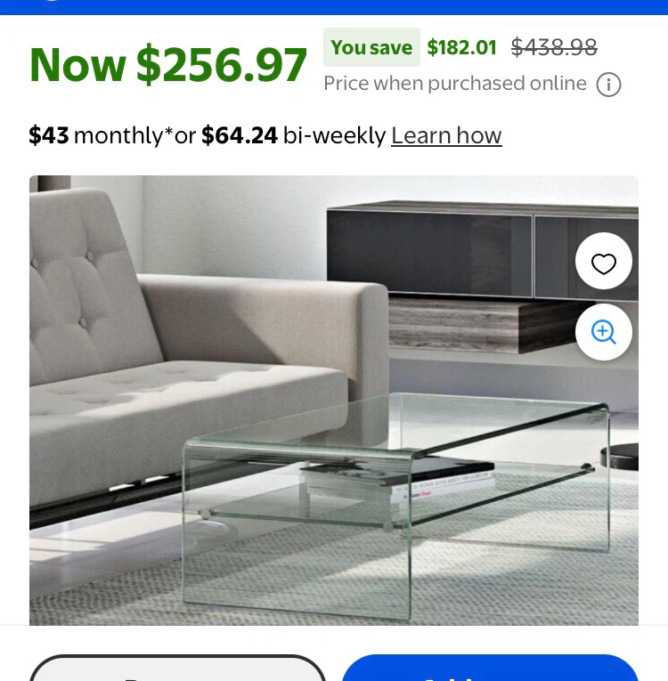 Waterfall Glass Coffee Table with Shelf - photo 3