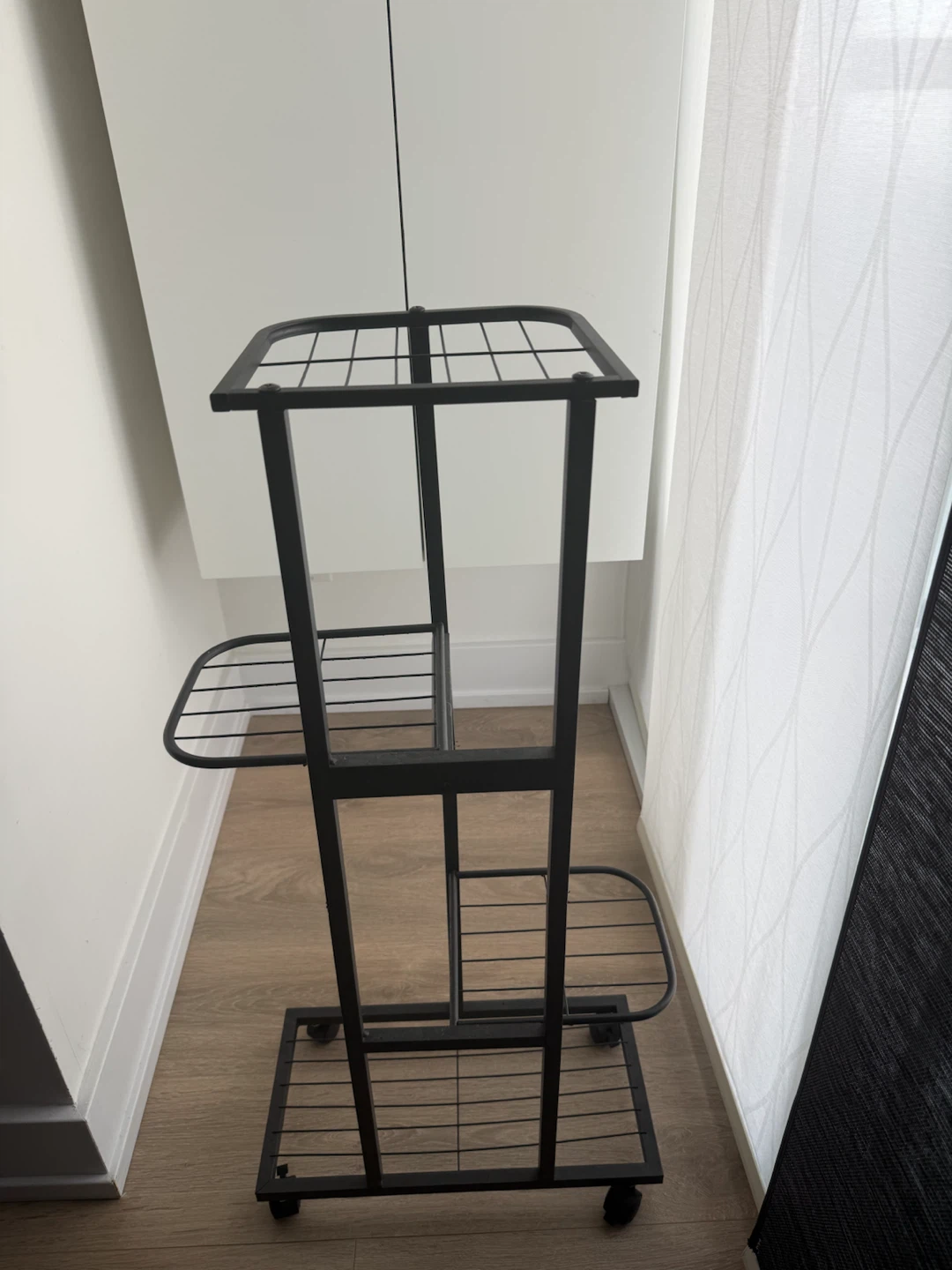 Black Metal Plant Stand with Wheels - photo 4