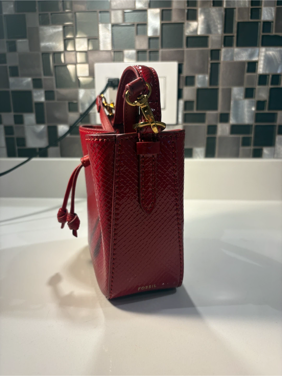 Fossil Red Snake-Embossed Bucket Bag - photo 3