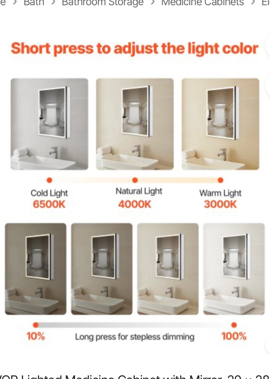 New VEVOR Lighted Medicine Cabinet 20 x 28 - photo 3