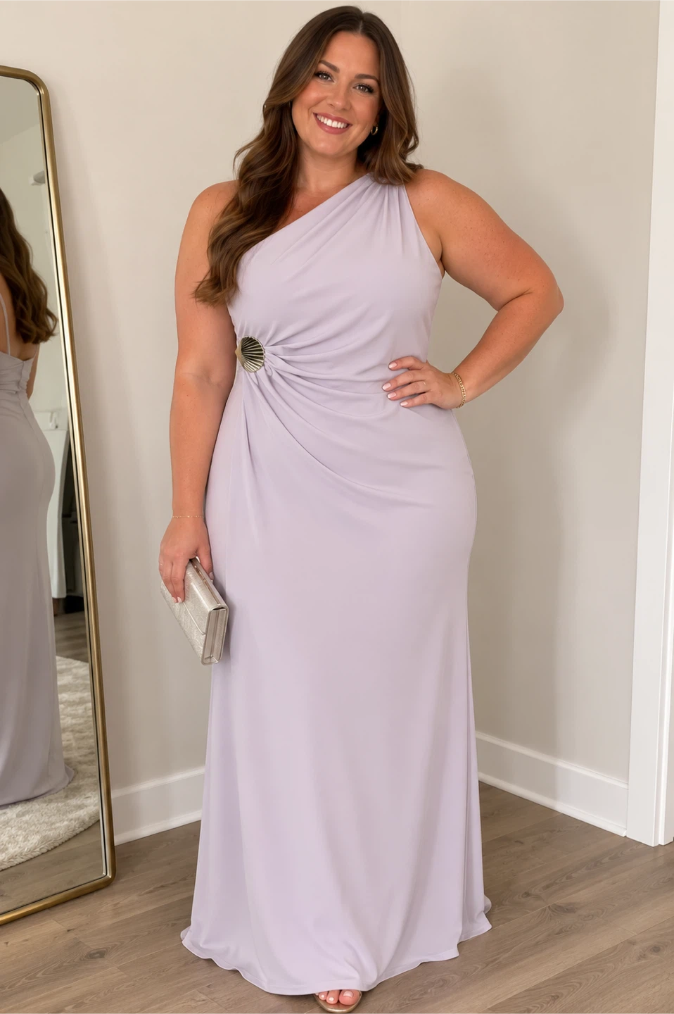 Lavender One-Shoulder Maxi Dress with Ruched Detail