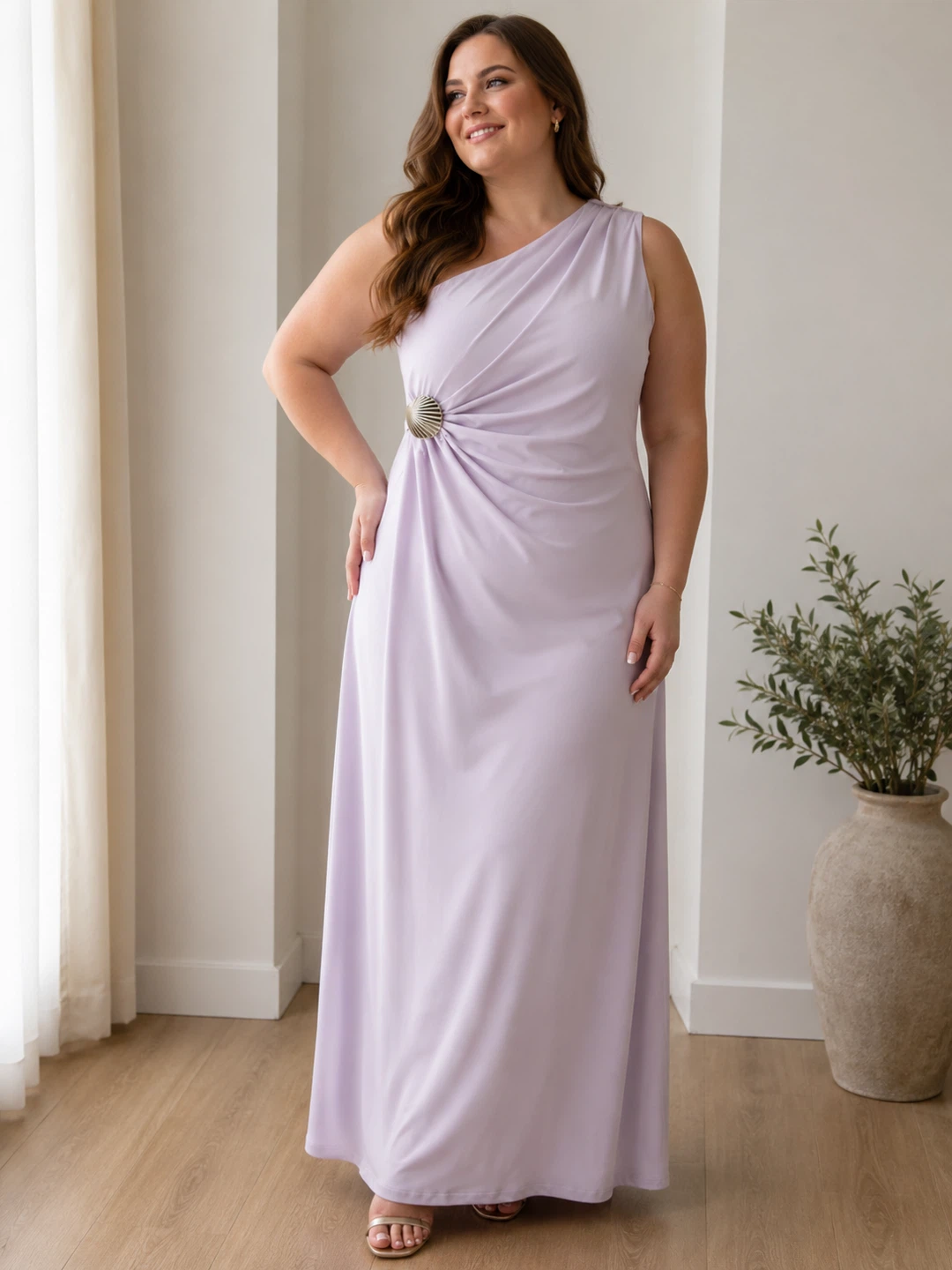 Lavender One-Shoulder Maxi Dress with Ruched Detail - photo 3