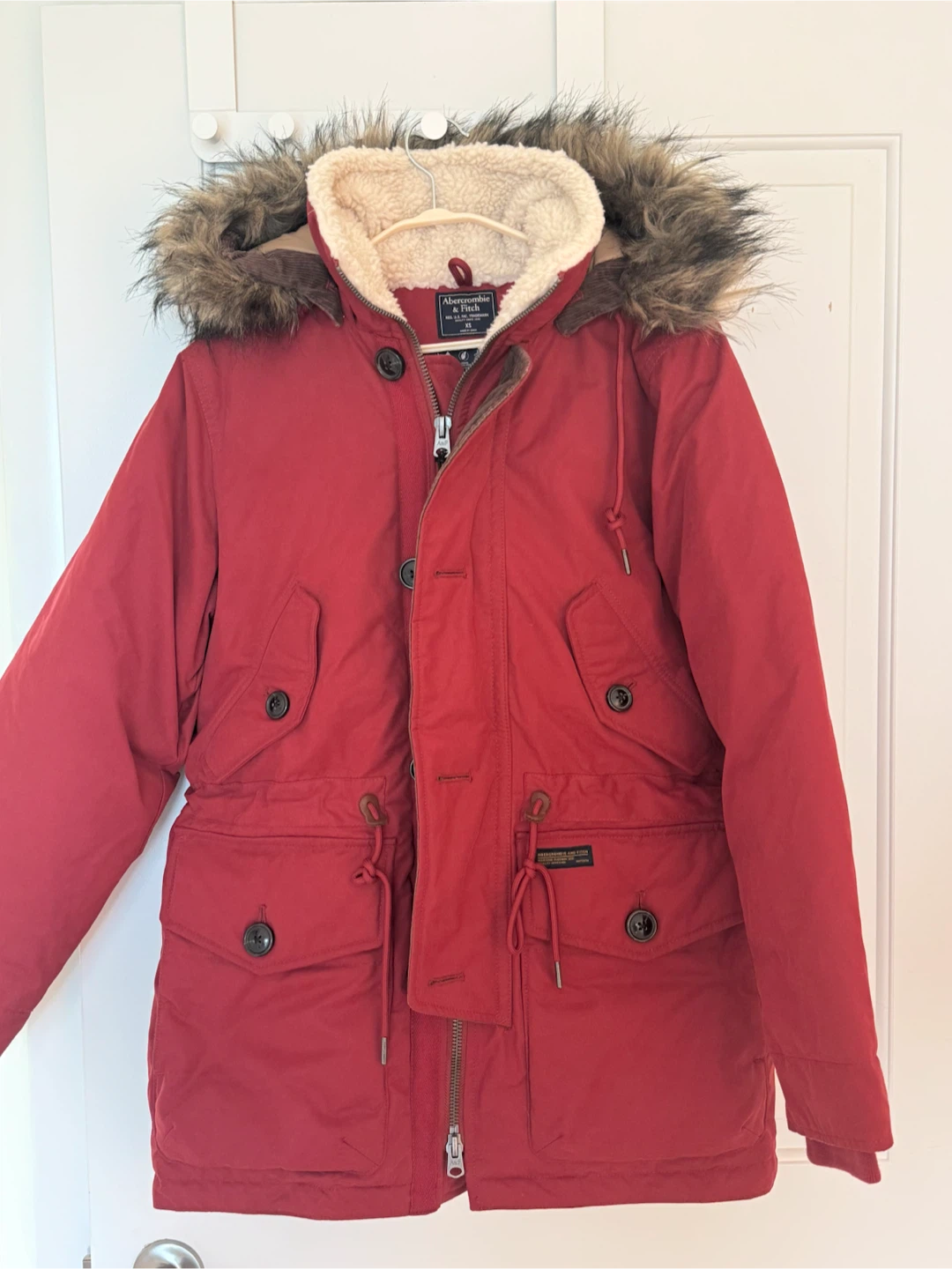 Abercrombie & Fitch Red Parka with Fur Hood