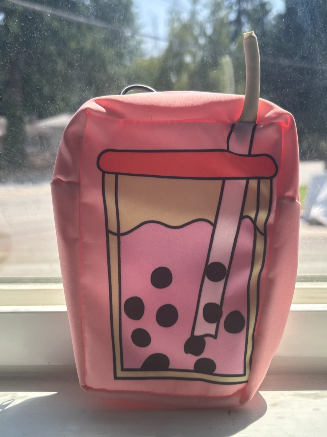 Pink Bubble Tea Coin Purse with Strap