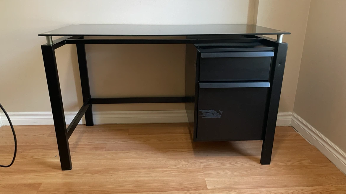 Black Glass Top Desk with Drawers office study table desk