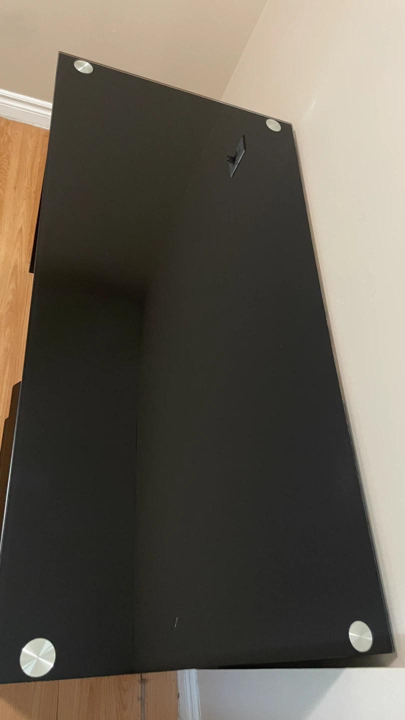 Black Glass Top Desk with Drawers office study table desk - photo 2