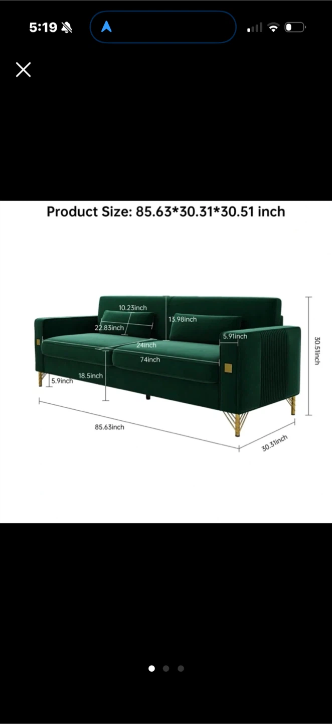 Emerald Green Velvet Sofa with Gold Legs