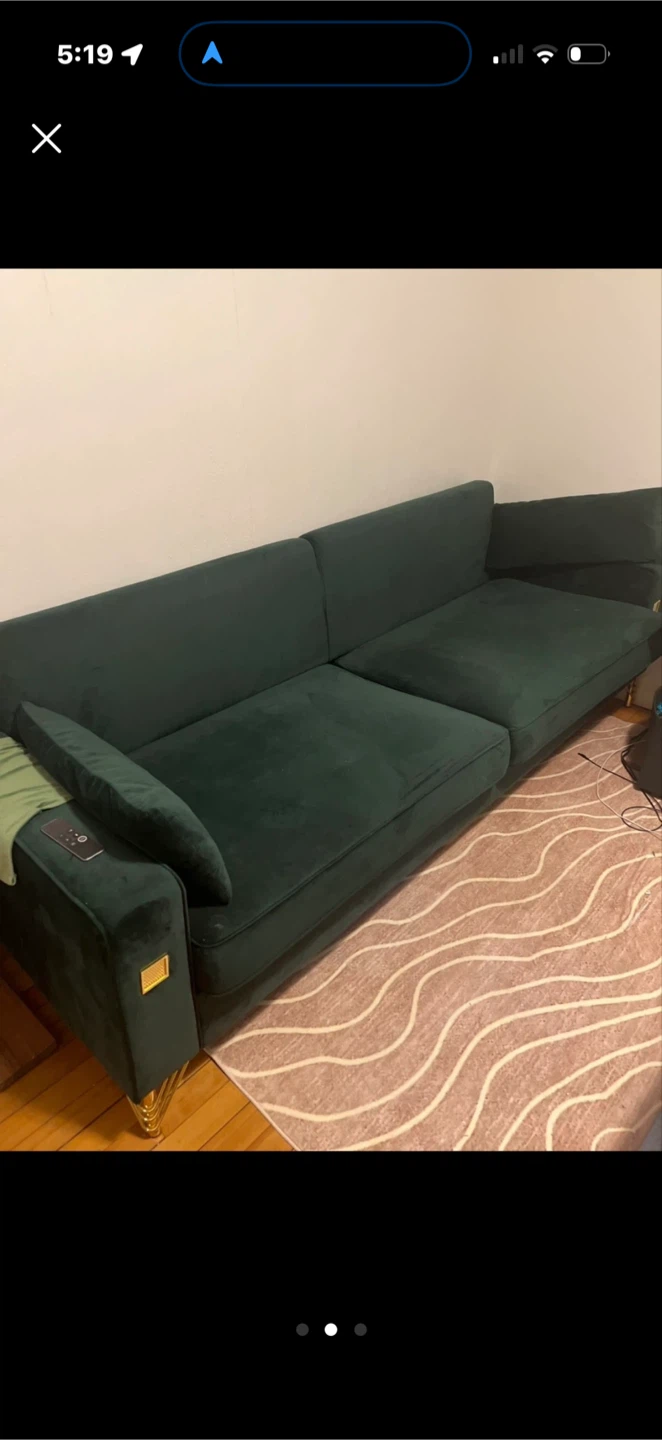 Emerald Green Velvet Sofa with Gold Legs - photo 2
