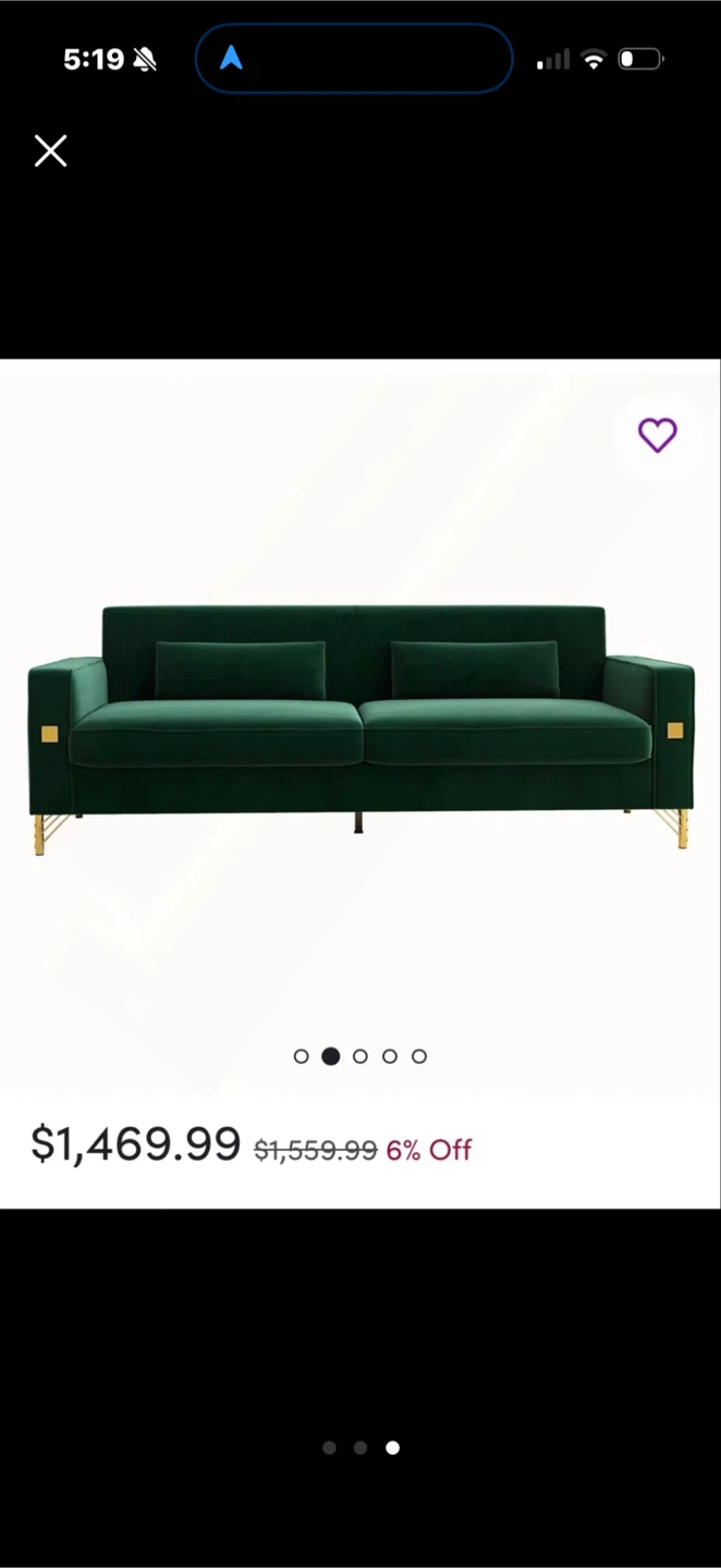 Emerald Green Velvet Sofa with Gold Legs - photo 3