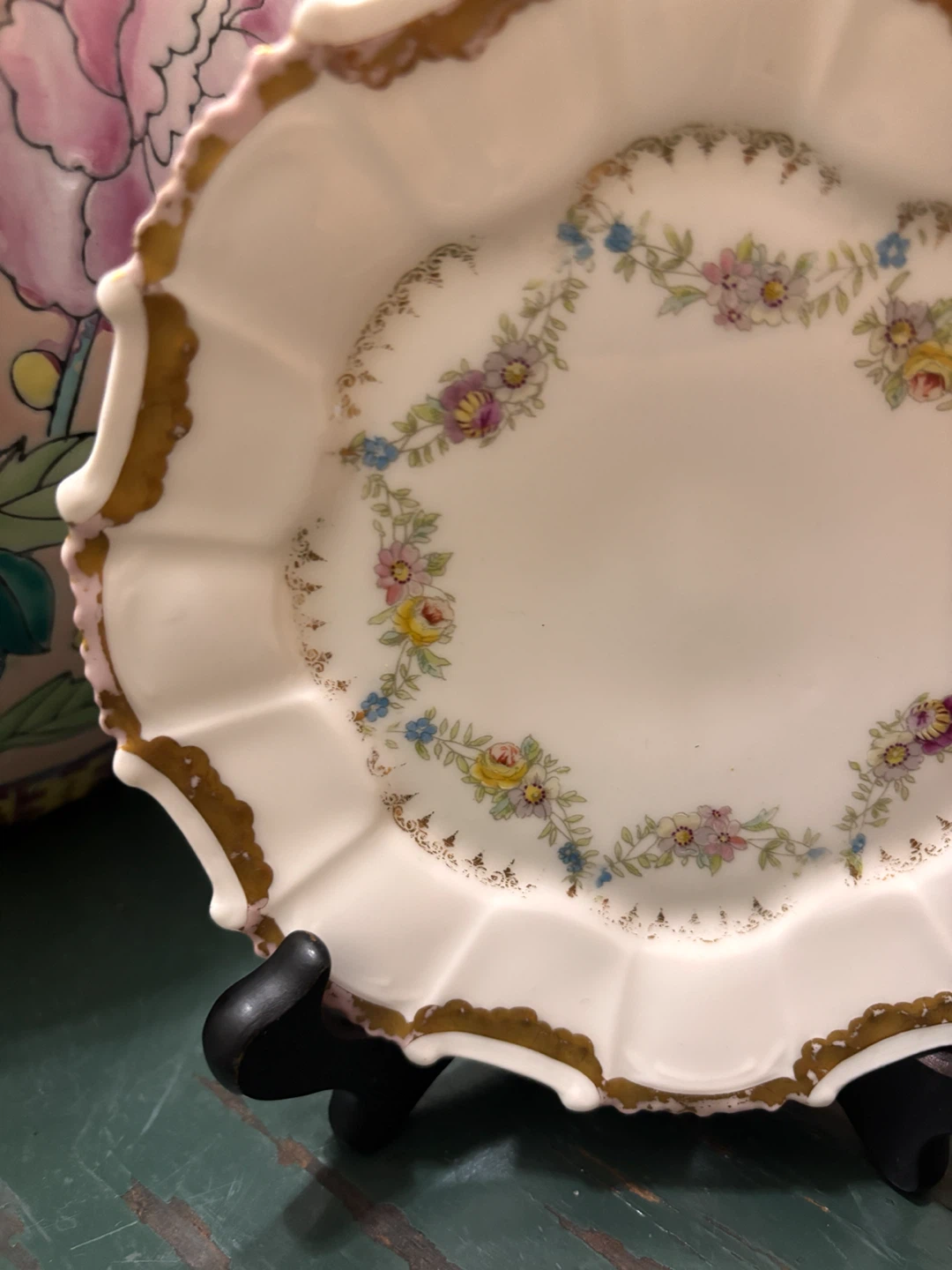 T&V LIMOGES Hand-Painted Floral & Gold Trim Dessert Plates - photo 4