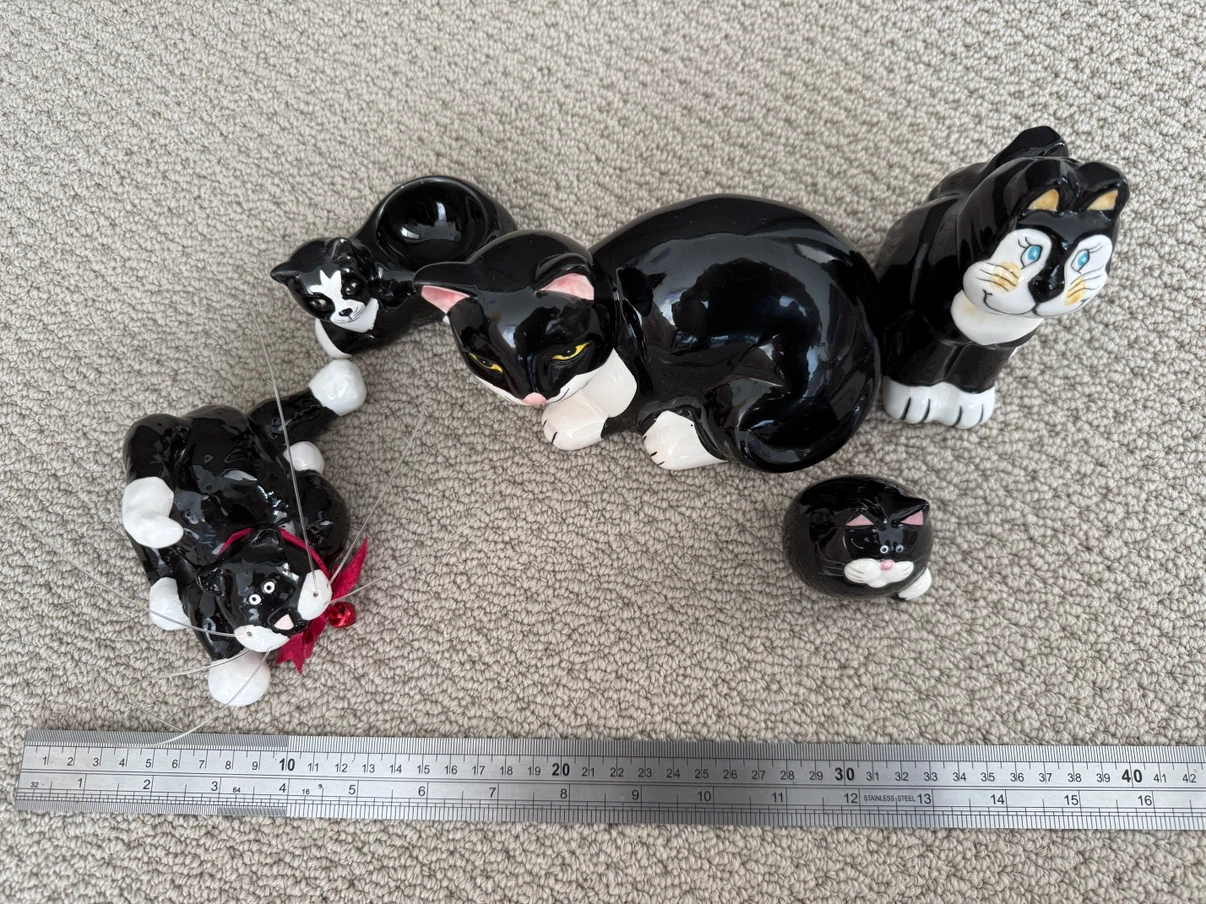 Set of 5 Black Ceramic Cat Figurines
