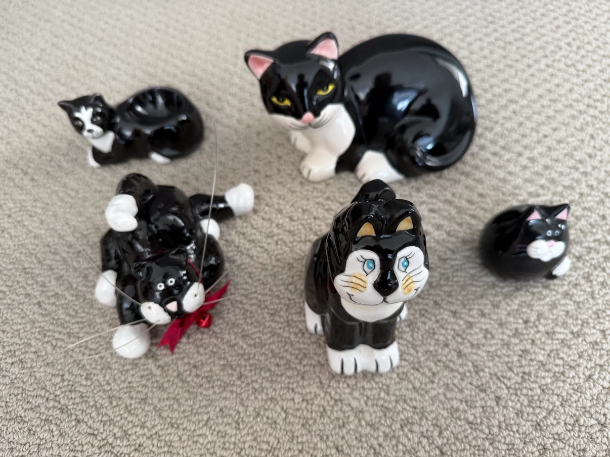Set of 5 Black Ceramic Cat Figurines - photo 4