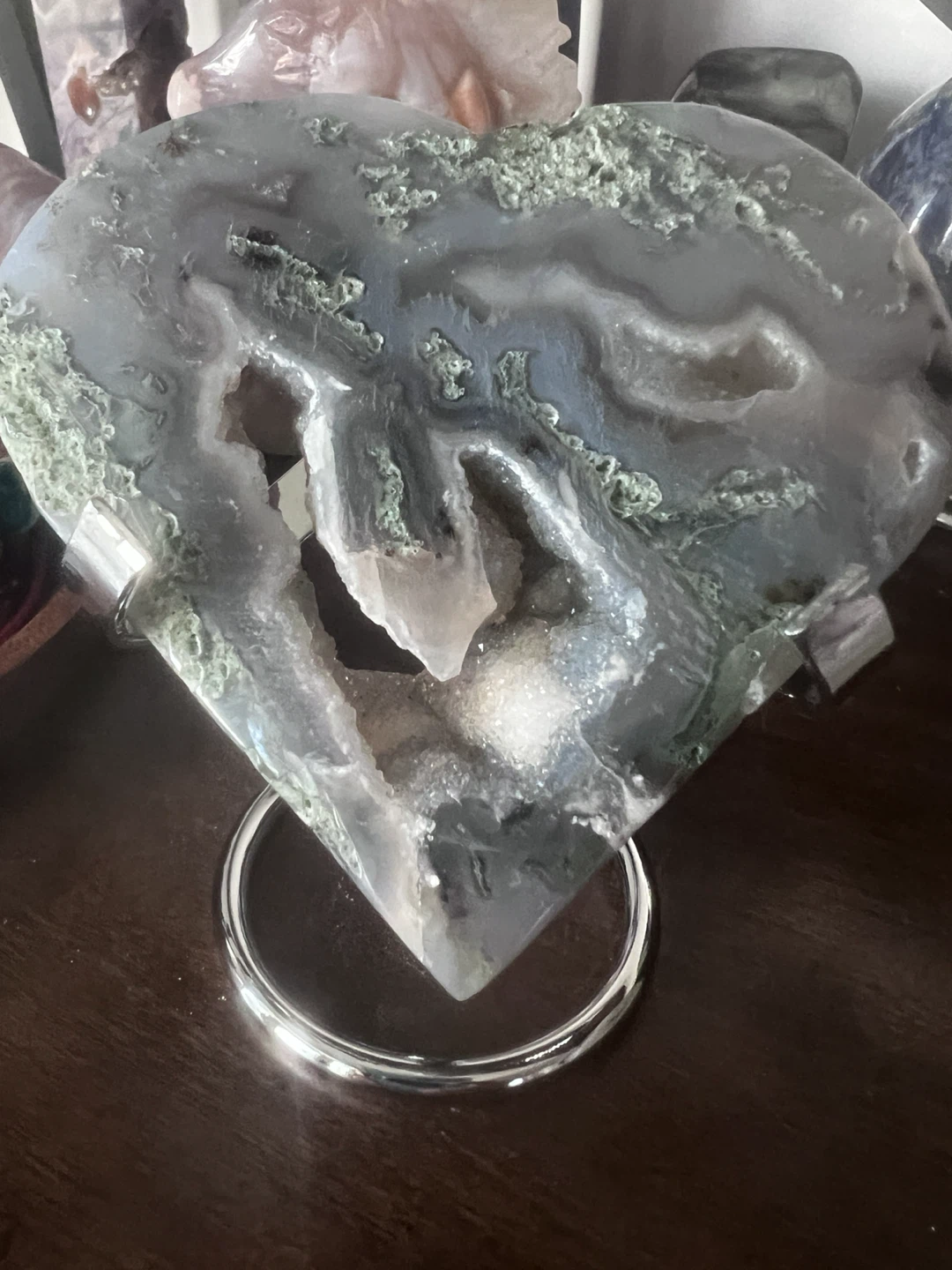 MOSS AGATE HEART WITH STAND - photo 2
