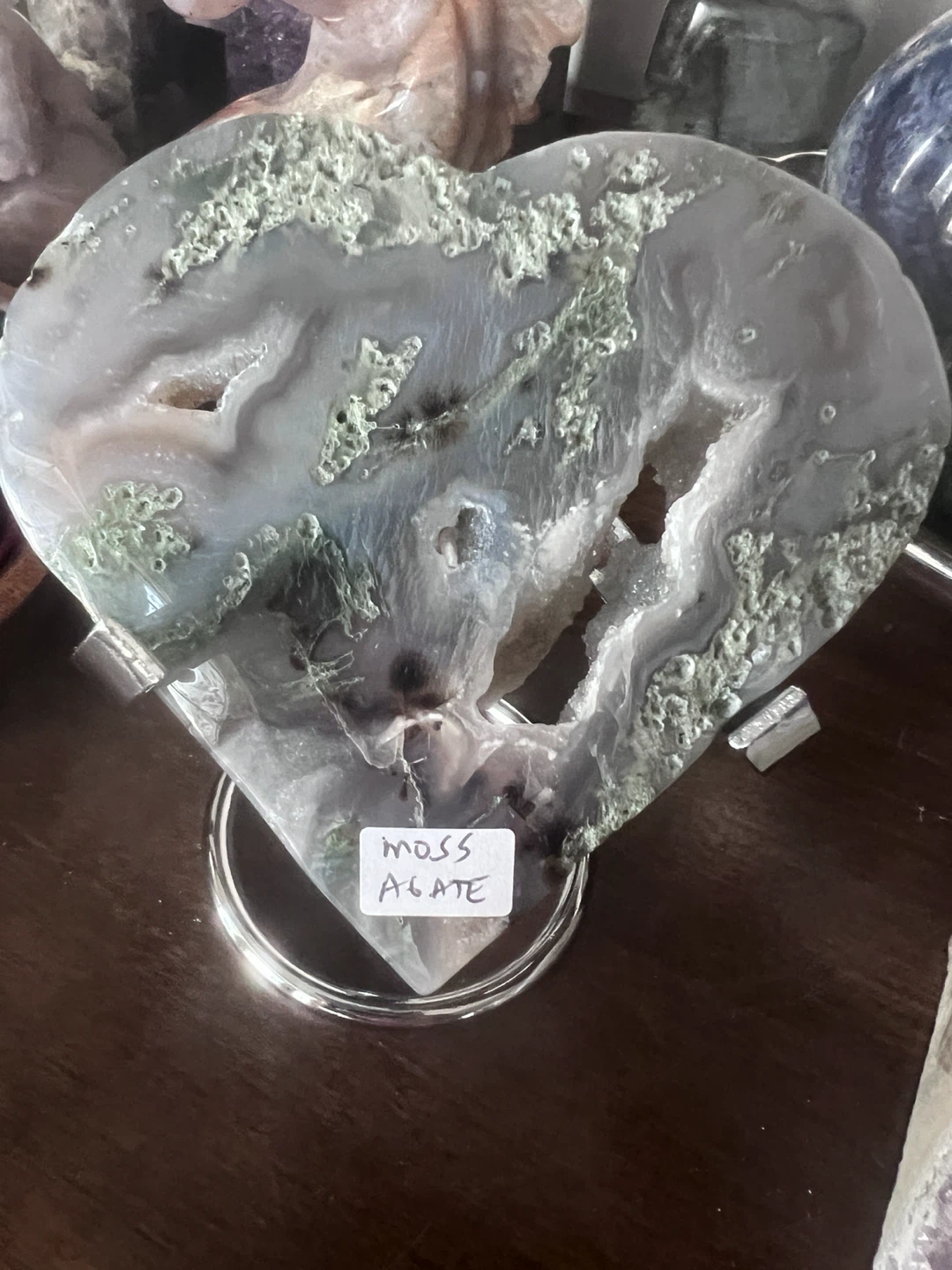 MOSS AGATE HEART WITH STAND - photo 3