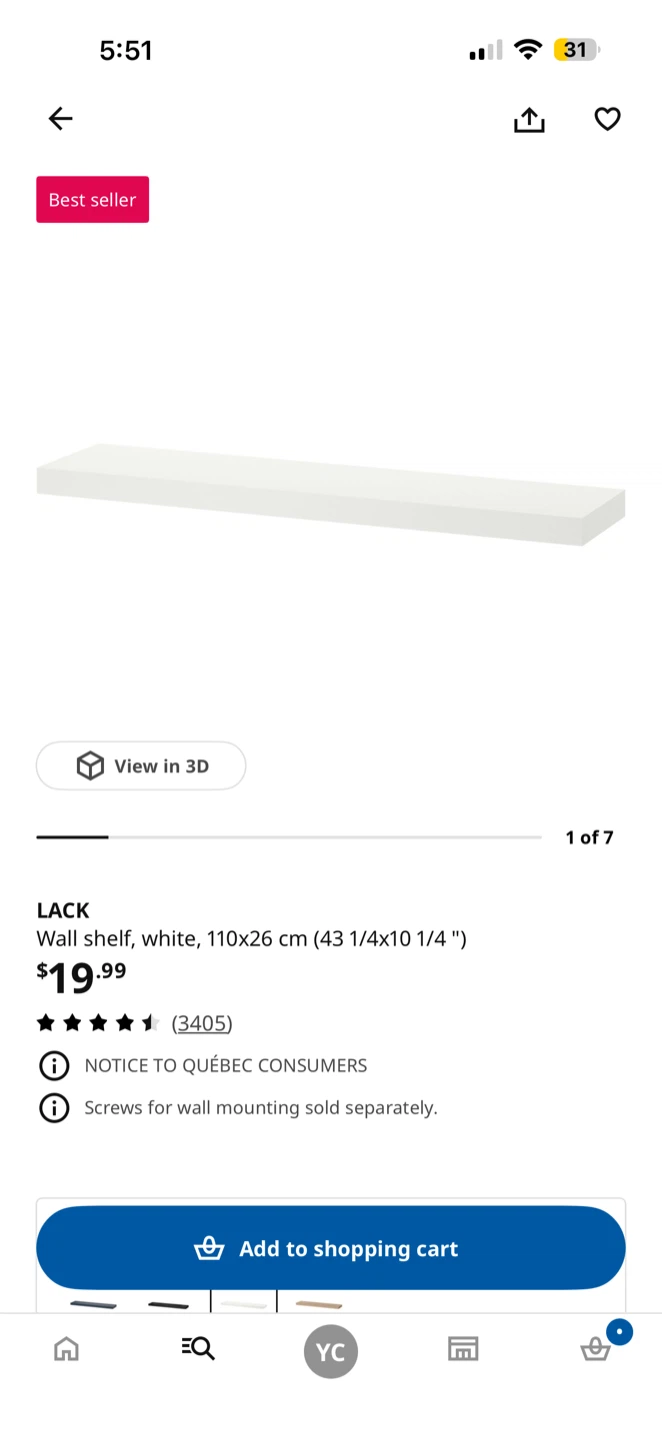 IKEA LACK White Wall Shelf 110x26 cm - photo 2