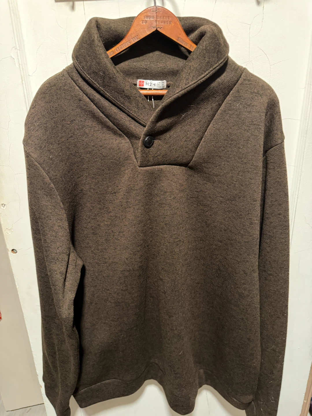 H2H Men's Brown Shawl Collar Pullover Sweater