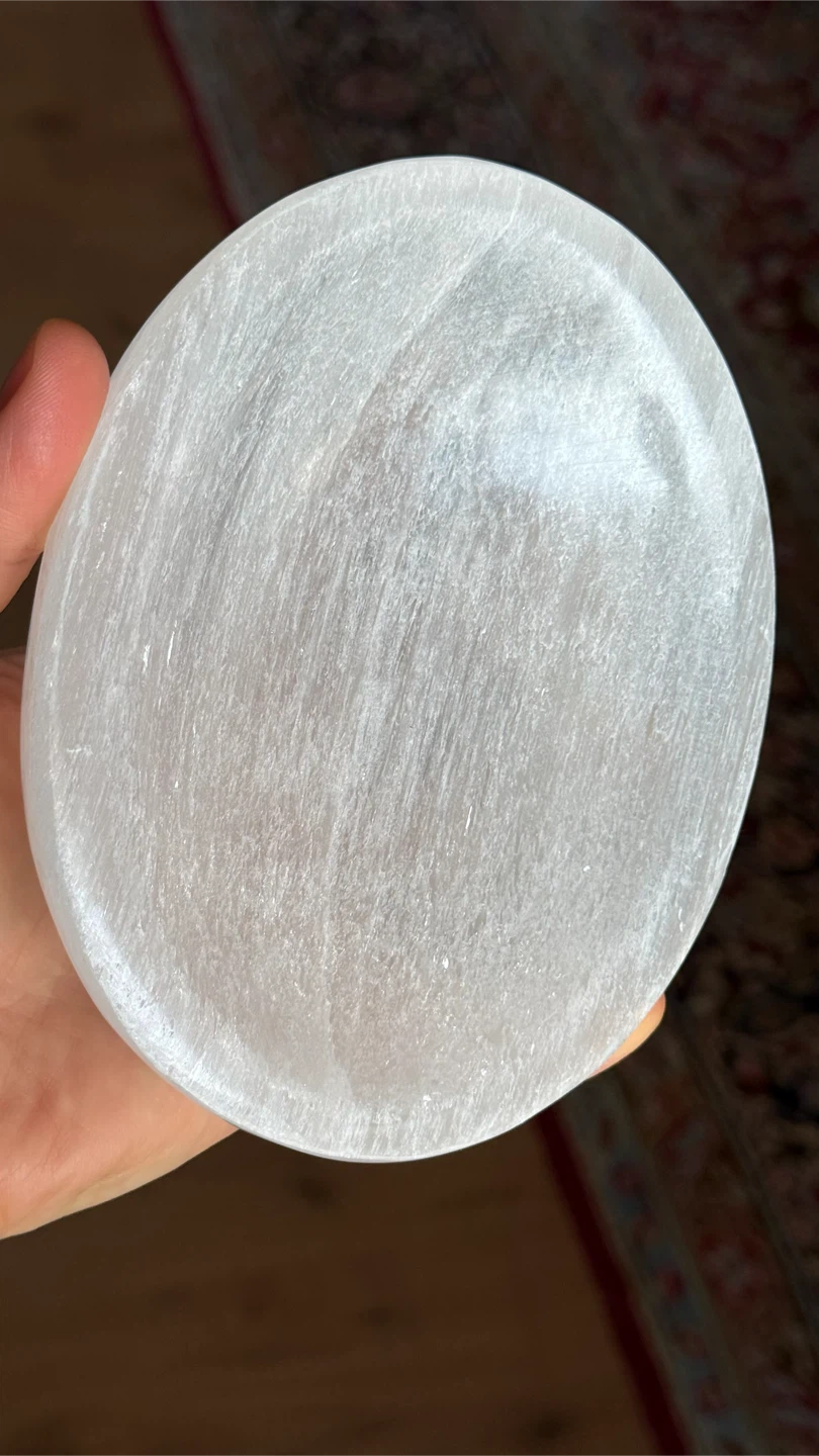 New Hand-Carved Oval Selenite Crystal Dish Bowl From Morocco