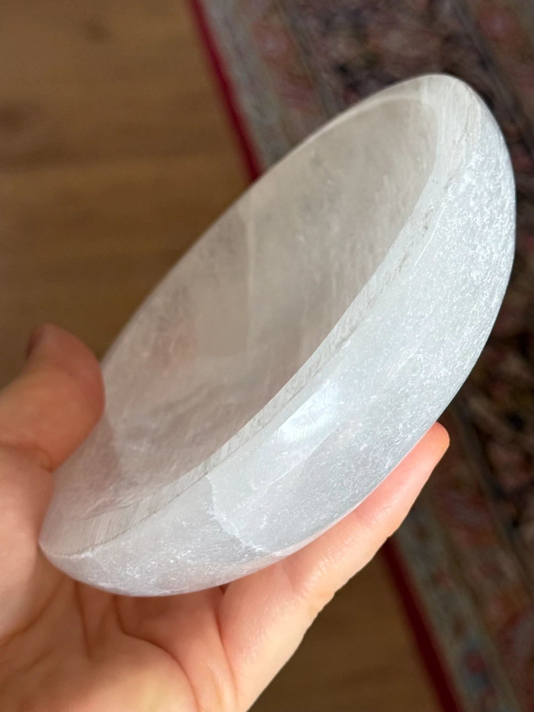 New Hand-Carved Oval Selenite Crystal Dish Bowl From Morocco - photo 3
