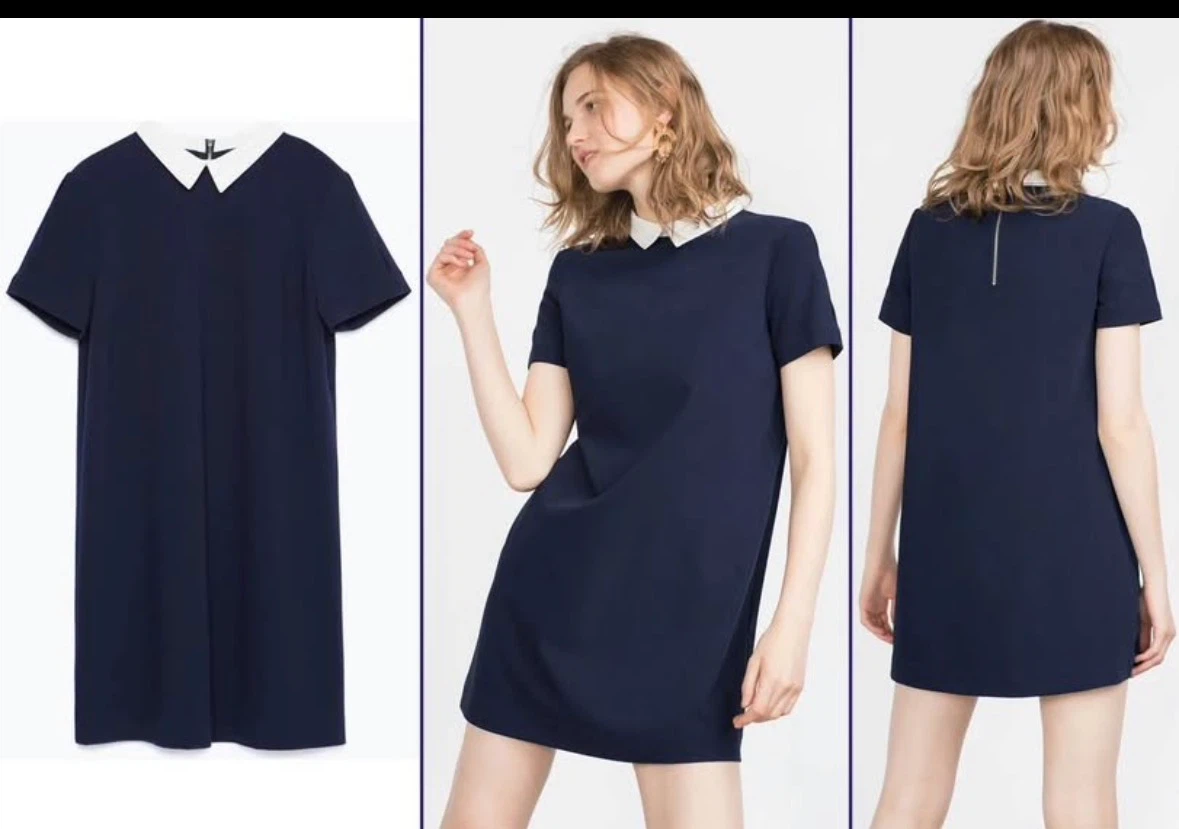 Navy Blue Collar Dress Zara m