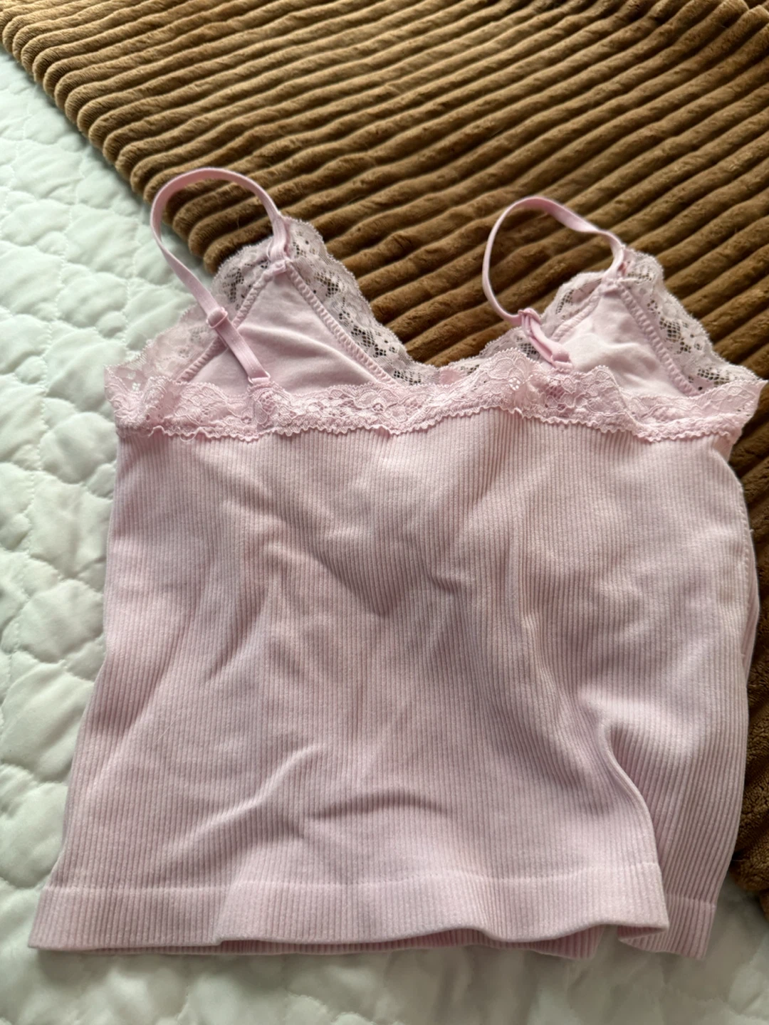 Society Pink Ribbed Lace Trim Cami Top - photo 2